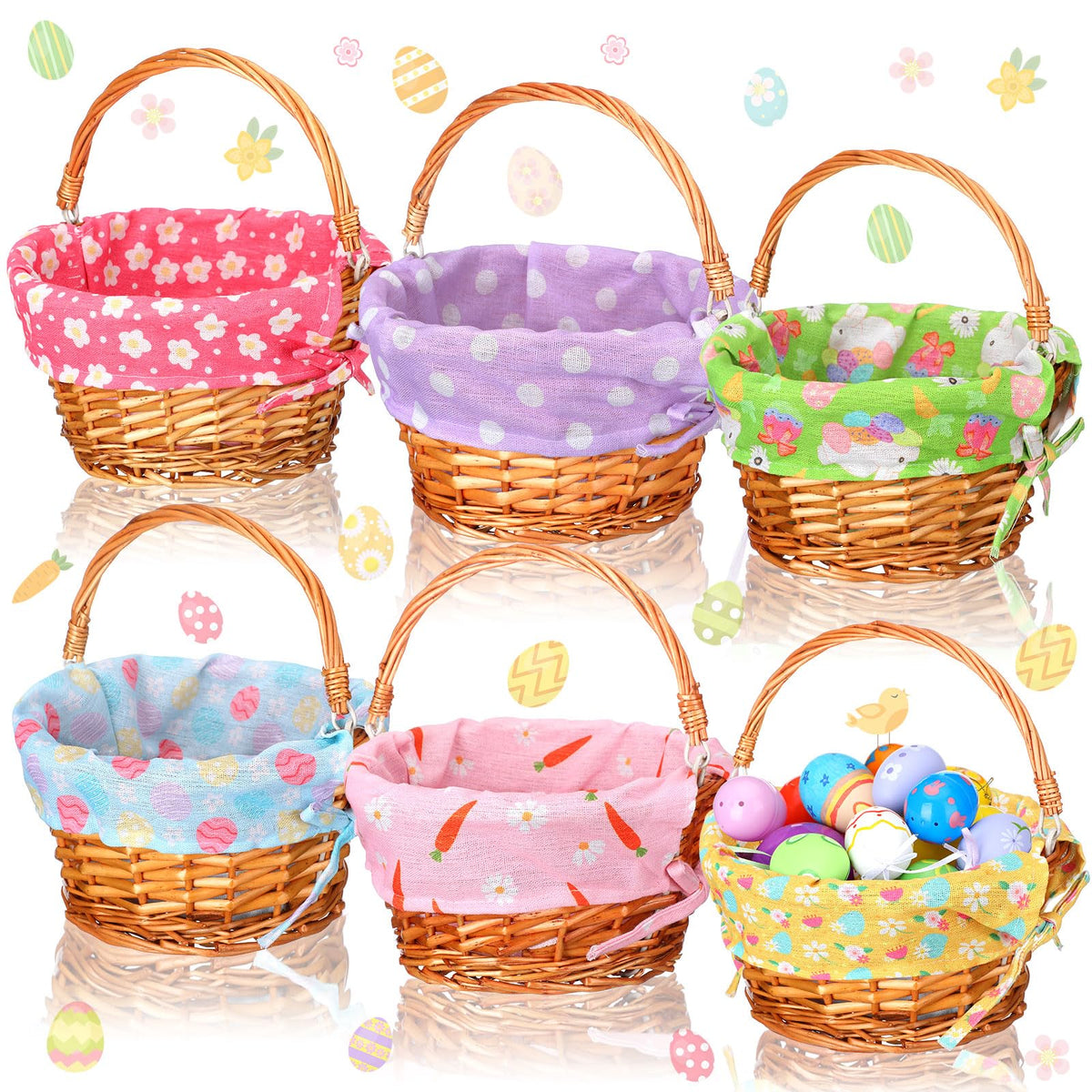 Cinnvoice Easter basket with handle and liner, woven wicker for easy carrying.
