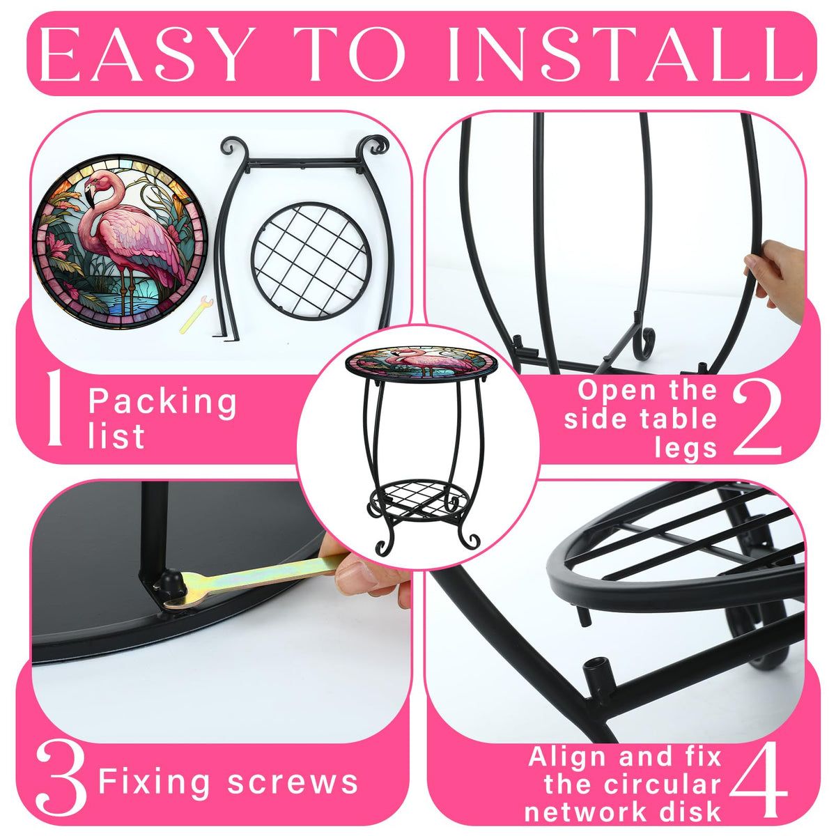 Cinnvoice easy-install round patio table ready for quick setup in any corner.