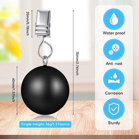 Cinnvoice resin ball and metal clip secure curtains and tablecloths outdoors.