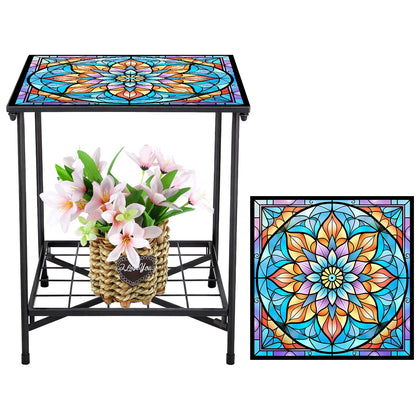 Cinnvoice mandala outdoor side table with two tiers for plants and drinks
