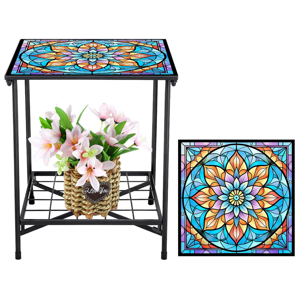 Cinnvoice mandala outdoor side table with two tiers for plants and drinks