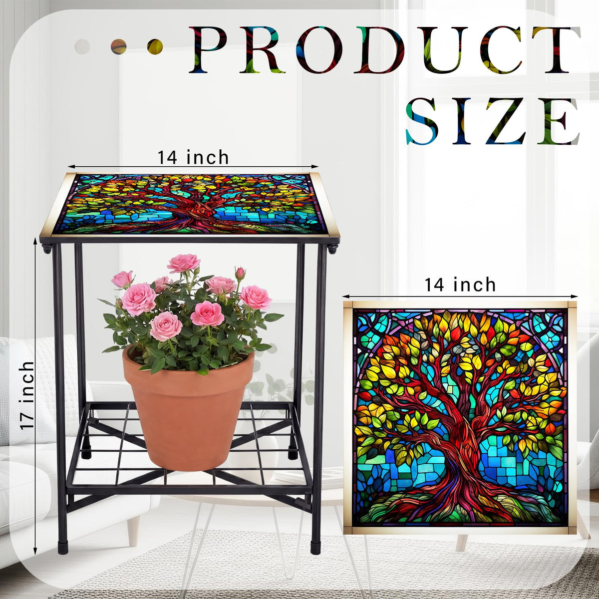 Cinnvoice metal side table featuring hollow iron art for porch decor
