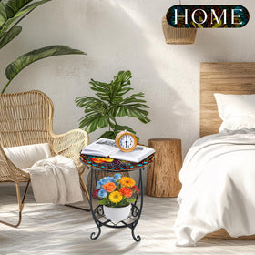 Cinnvoice versatile table doubles as plant stand, snack surface, or mini end table.