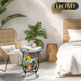 Cinnvoice round patio table adapts as desk, coffee table, or plant stand.
