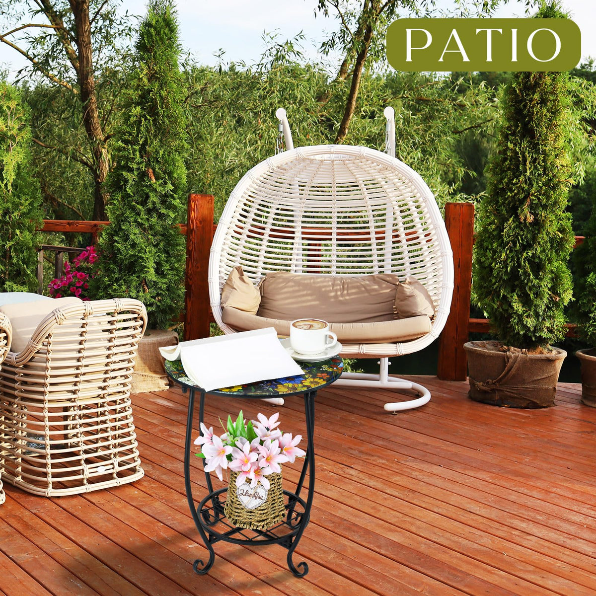 Cinnvoice outdoor table features anti-rust coating to stay durable outside.
