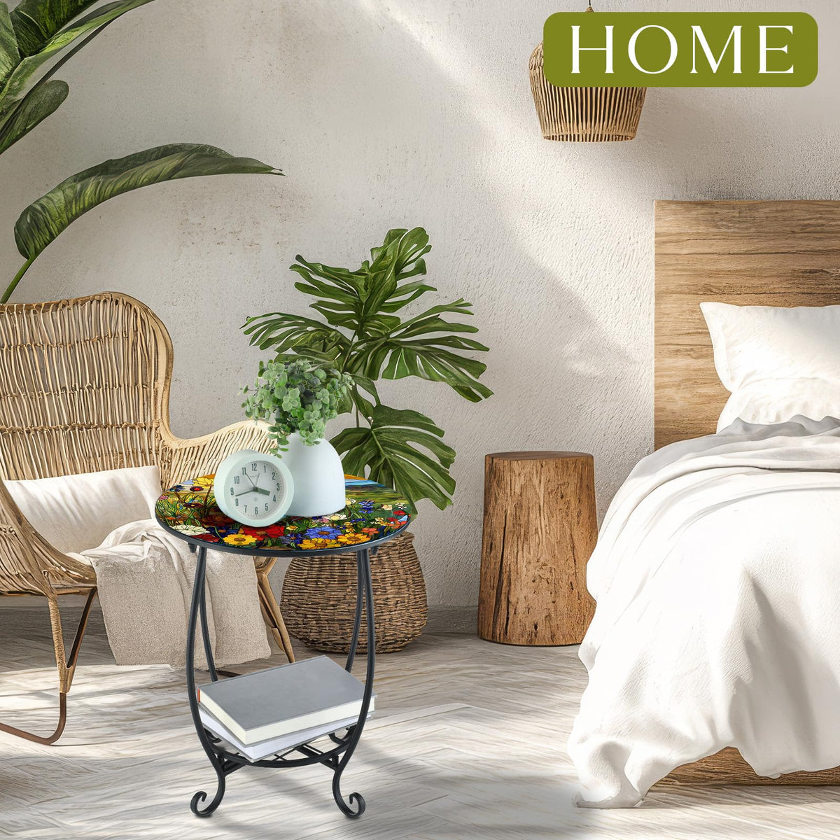 Cinnvoice hollow-design two-layer table provides storage while elevating plants.