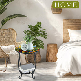Cinnvoice hollow-design two-layer table provides storage while elevating plants.