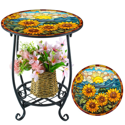Cinnvoice outdoor round side table in sunflower style for patio decor