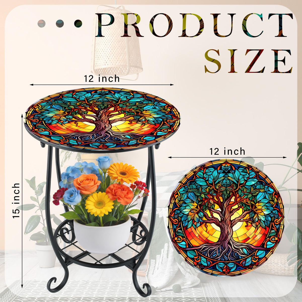 Cinnvoice round mosaic table on porch, ideal for coffee, tea, and small accents.