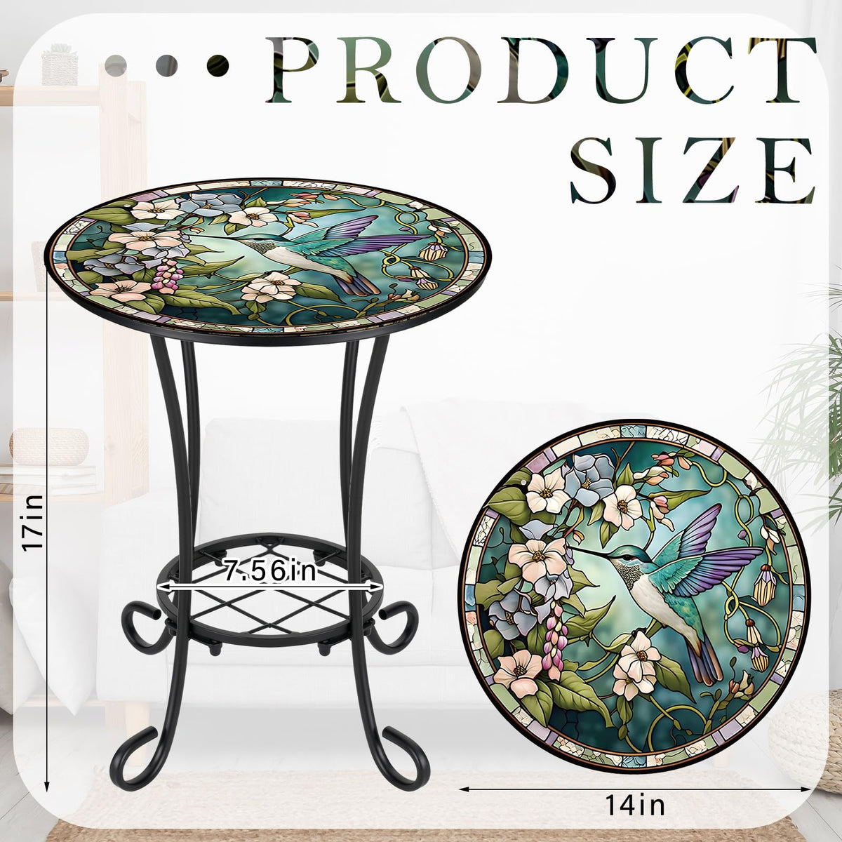 Cinnvoice round mosaic top outdoor table ideal for coffee and snacks.