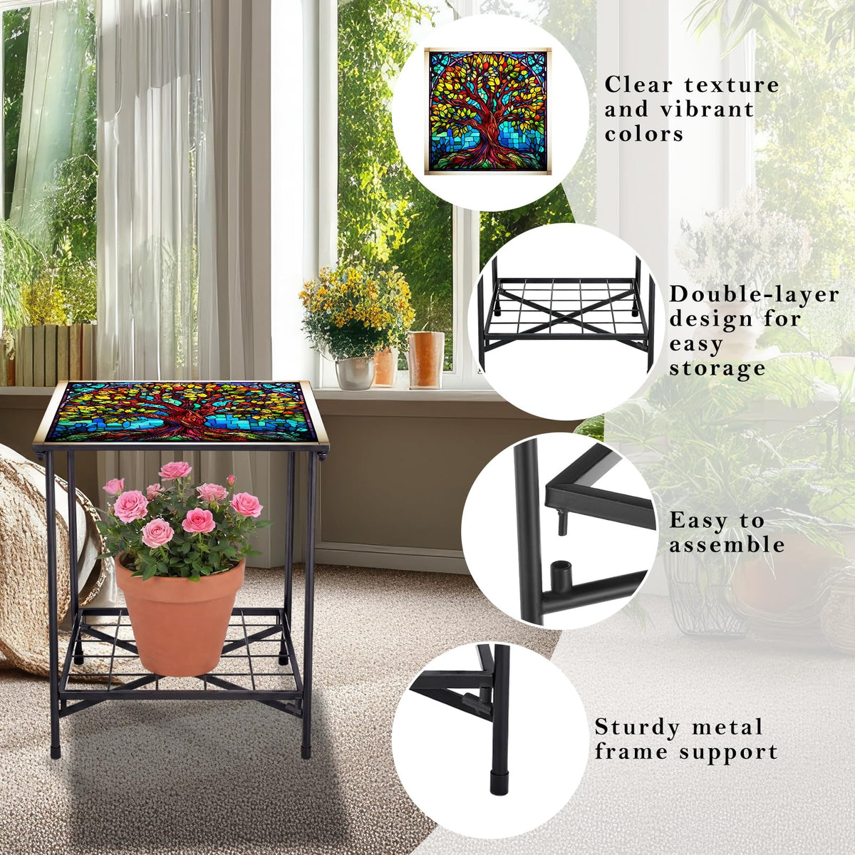 Cinnvoice tree-of-life pattern on top panel enhances plant or drink display