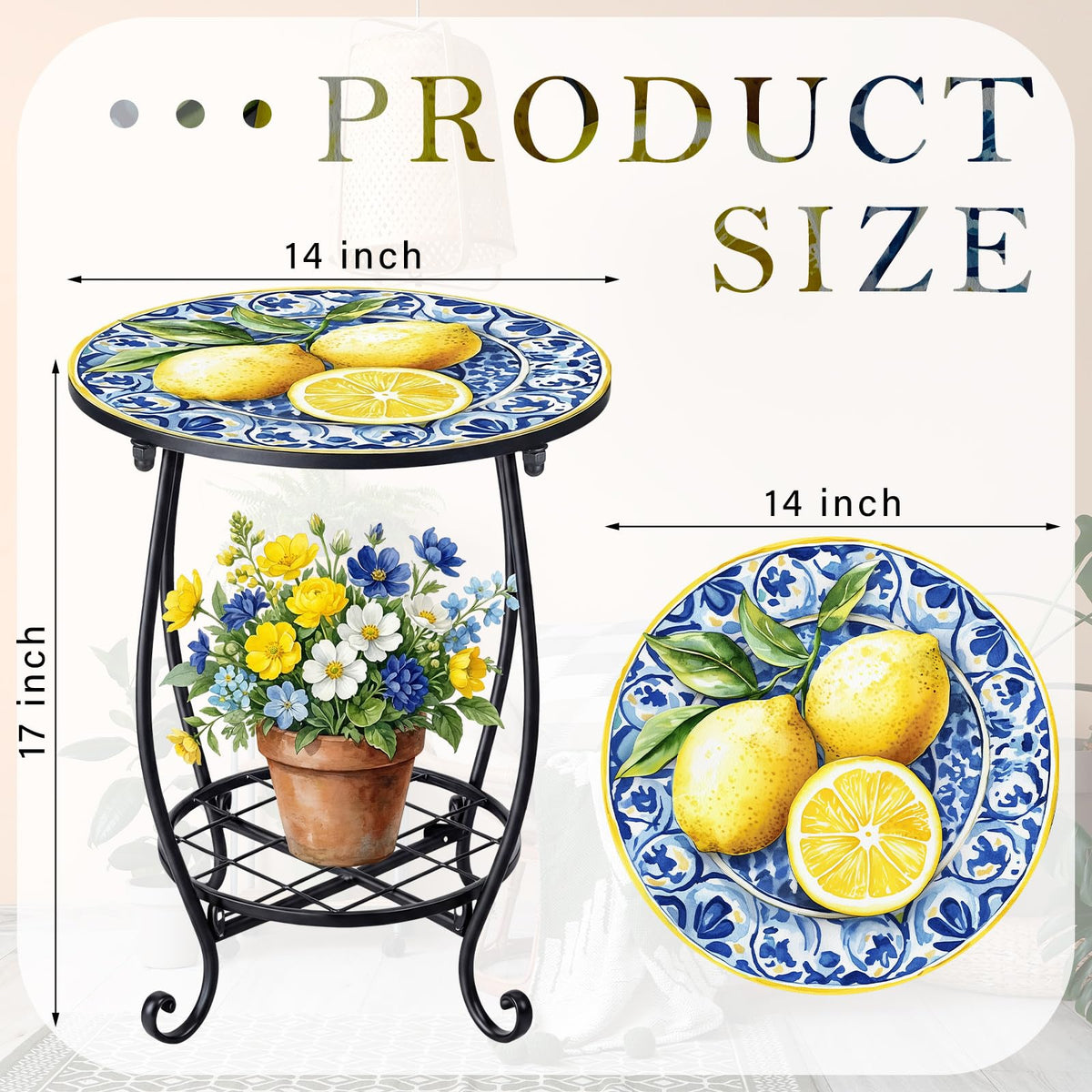 Cinnvoice two-layer design side table maximizes space for plants and drinks.