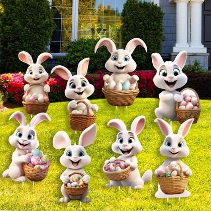 CiniQy bunny Easter yard sign with stake, weather-resistant lawn decor for outdoor display