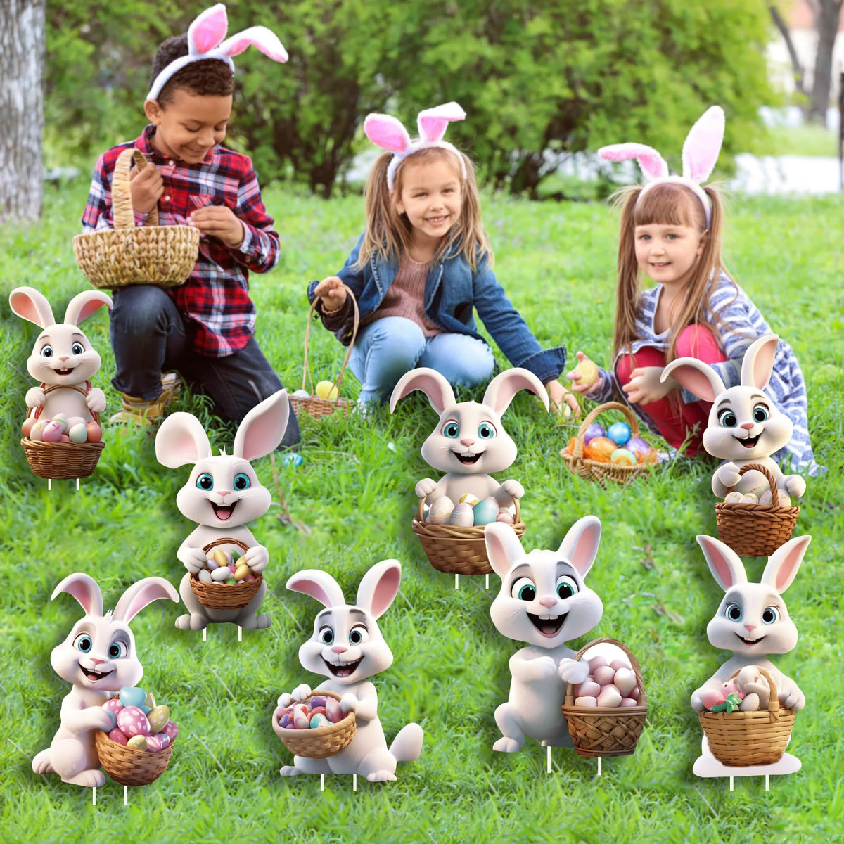 CiniQy garden Easter decor bunnies, oversized signs improve yard visibility