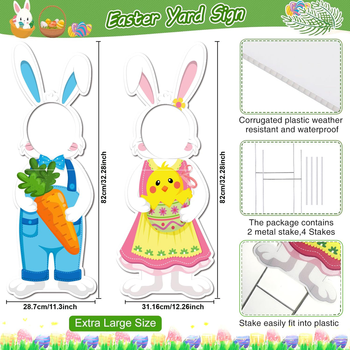 CiniQy waterproof PP material bunny sign for durable spring decor.