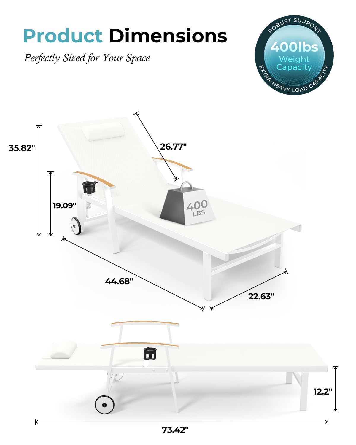 Ciokea 5-position backrest shown in adjustable setup for reading or sunbathing.