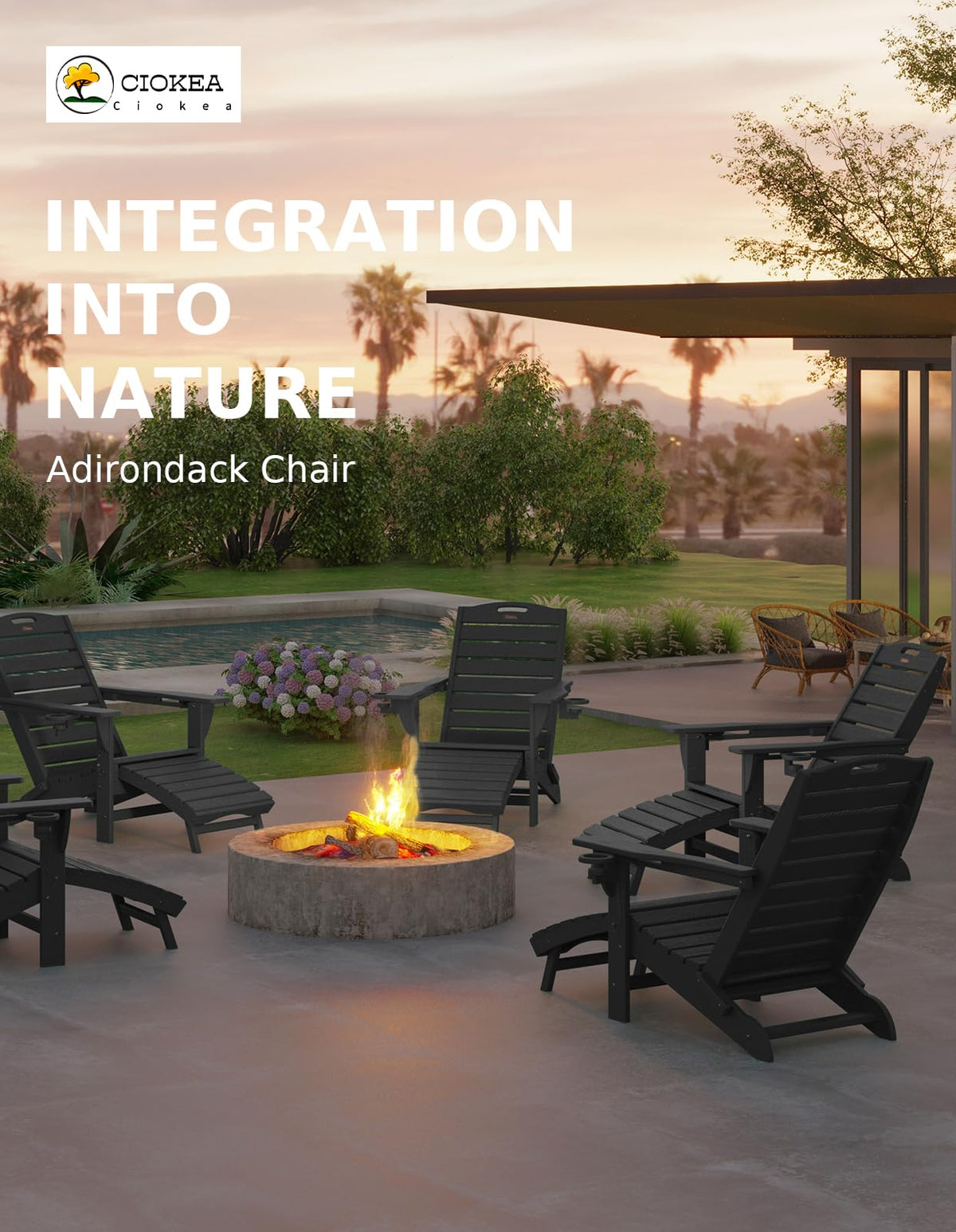 Ciokea Adirondack chair showing two built-in cup holders on the armrests.