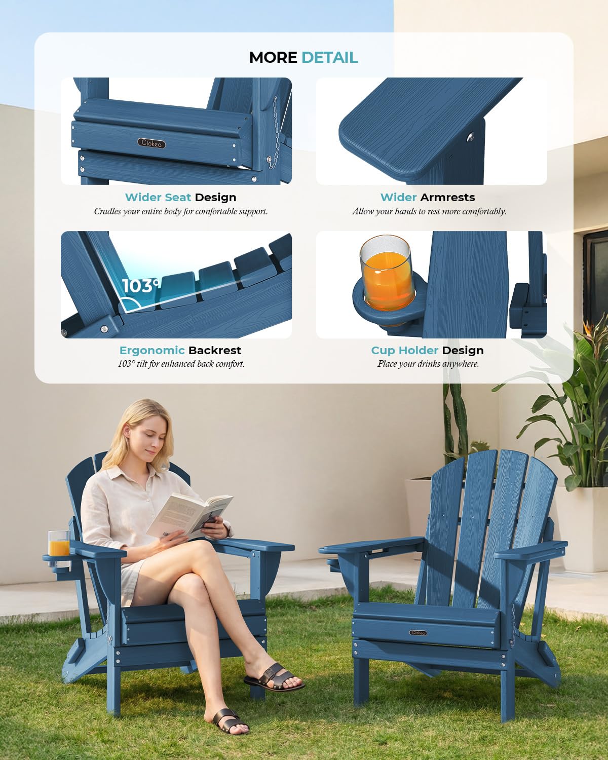 Ciokea Adirondack chair with widened armrests suitable for laptops
