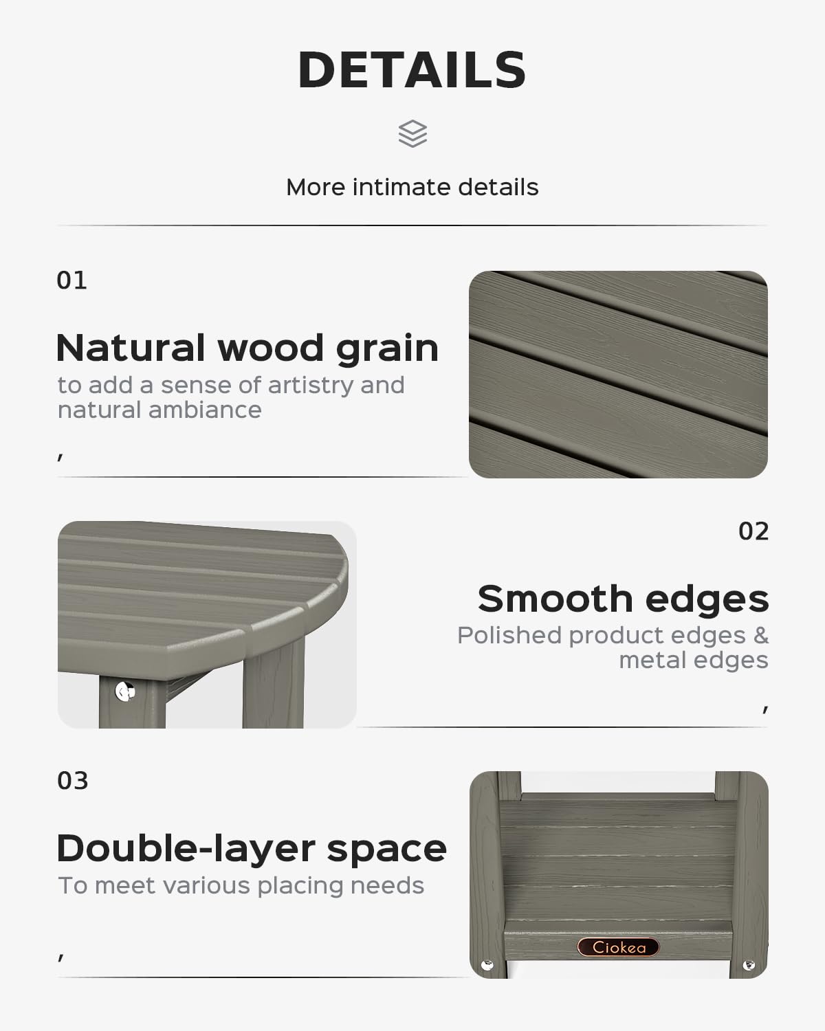 Ciokea Adirondack side table shows simple assembly steps
