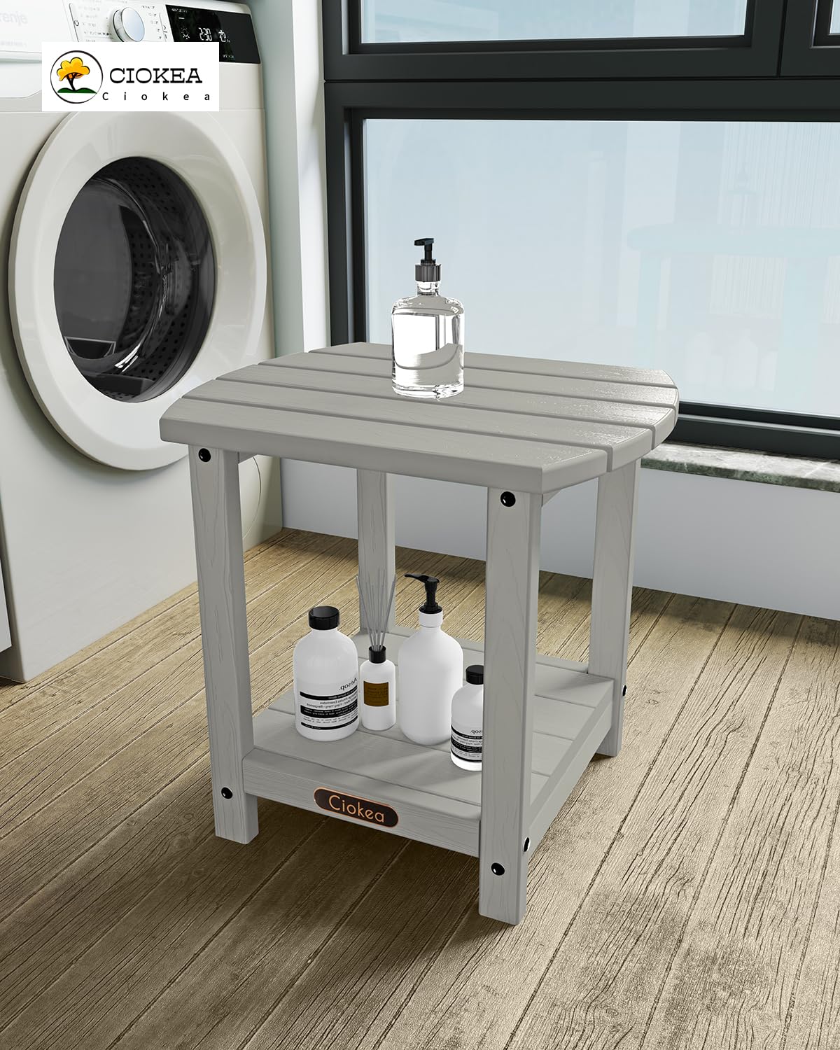 Ciokea Adirondack side table in outdoor setting beside seating