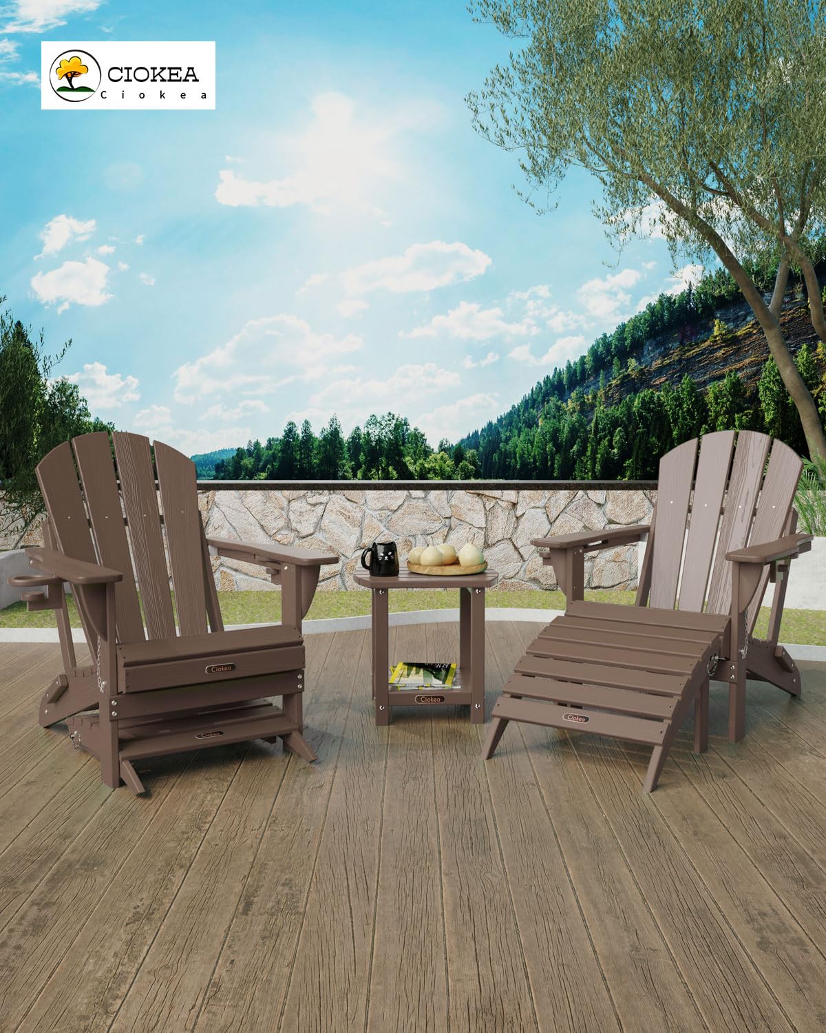 Ciokea Adirondack side table in black, weather-resistant finish.