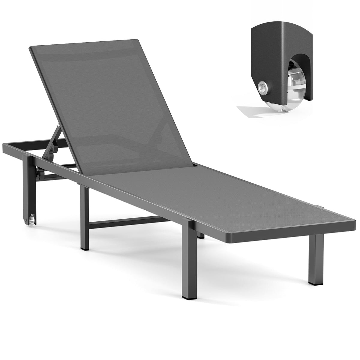 Ciokea aluminum chaise lounge chair with wheels for easy repositioning