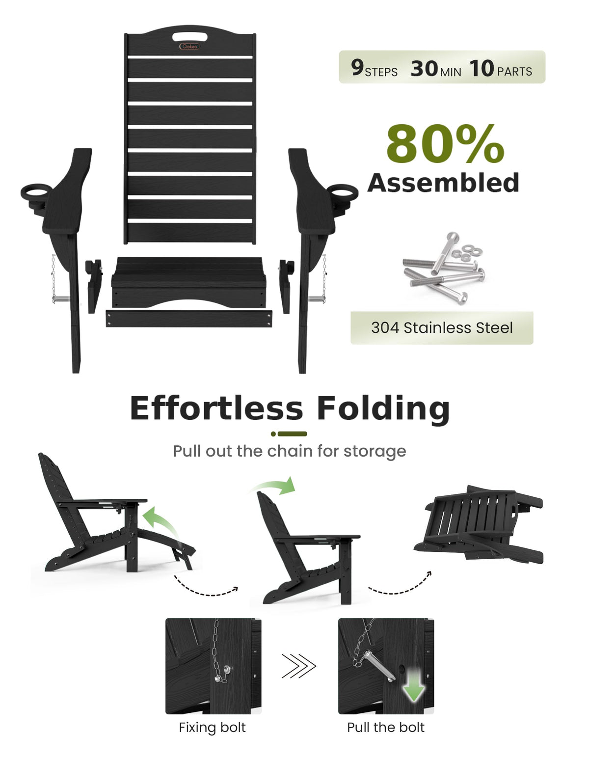 Ciokea outdoor chair with easy assembly and clear instructions.