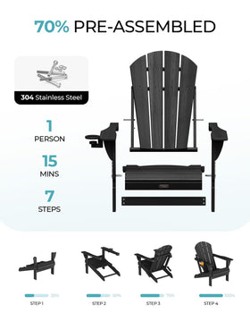 Ciokea folding Adirondack chair in black color for patio or deck