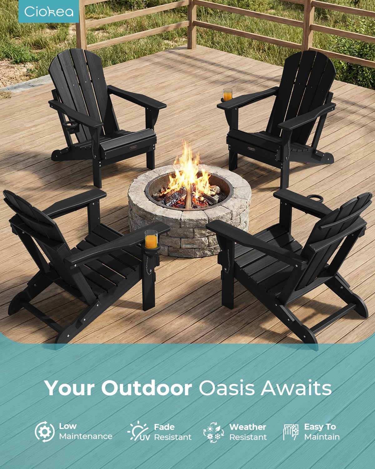 Ciokea Adirondack chair showing retractable cup holder for drinks