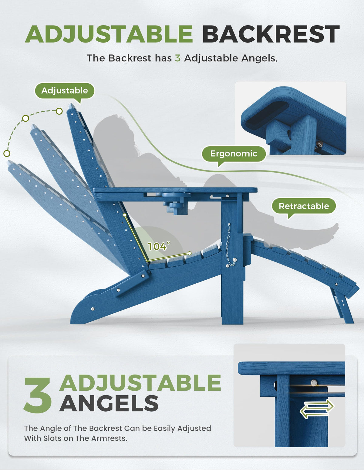 Ciokea foldable outdoor chair with retractable footrest ready for poolside lounging.