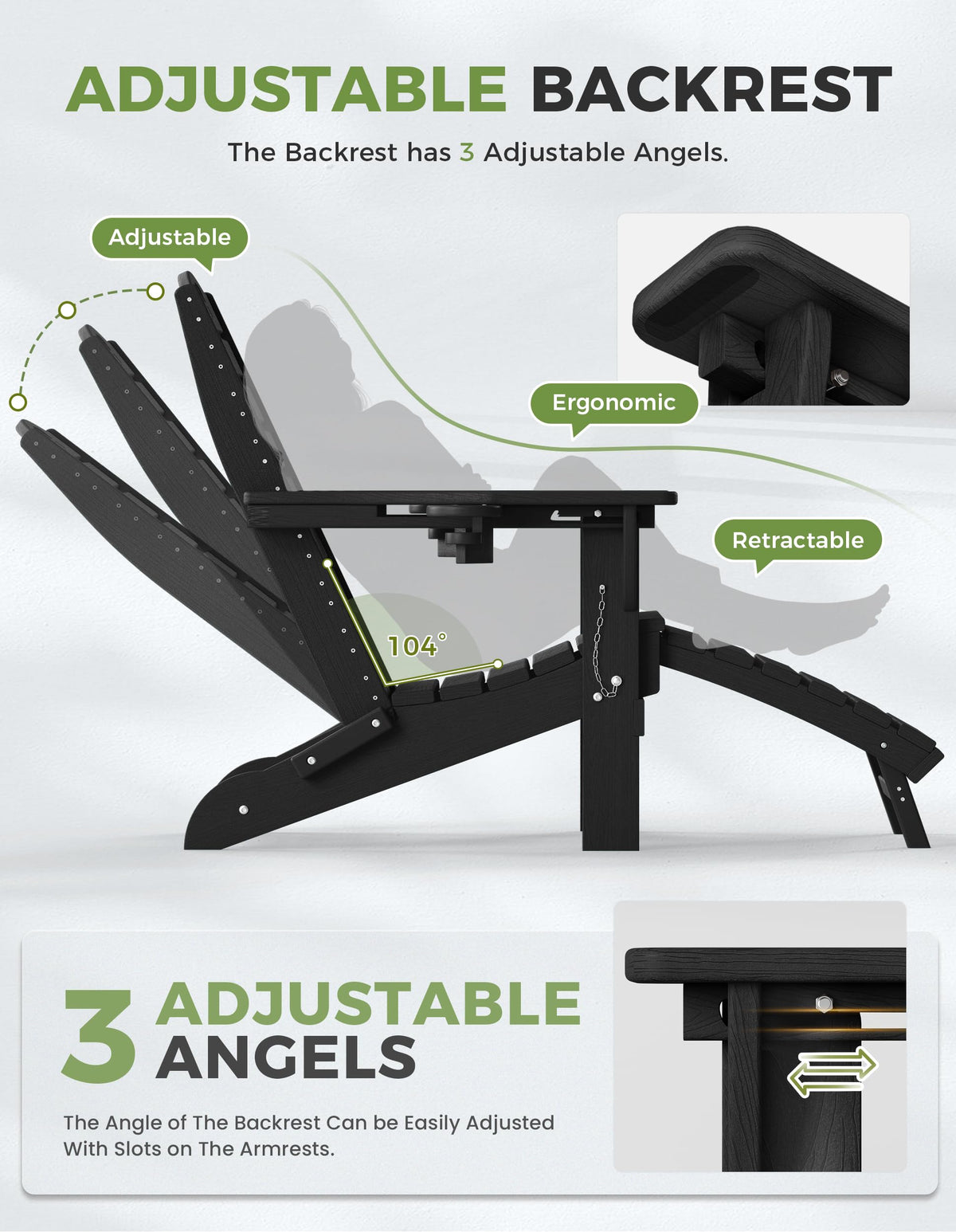 Ciokea retractable foot rest extended for relaxed leg support.