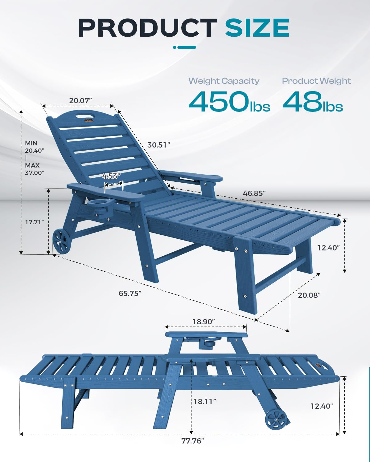 Ciokea lounge chair five-position backrest for customizable comfort.