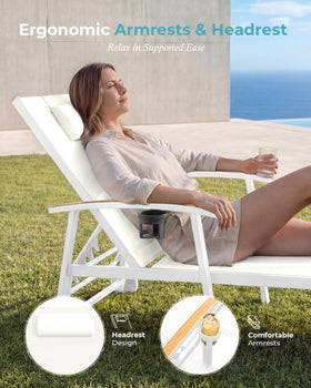 Ciokea lounge chair with wheels ready to glide along patio for easy repositioning.
