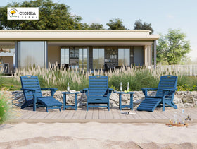 Ciokea navy outdoor chair in a garden setting ready for alfresco tea.