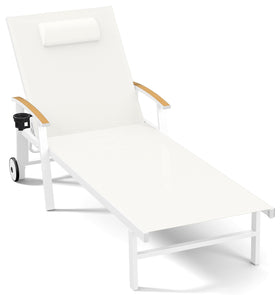 Ciokea outdoor lounge chair with pillow on deck for comfortable lounging and neck support.
