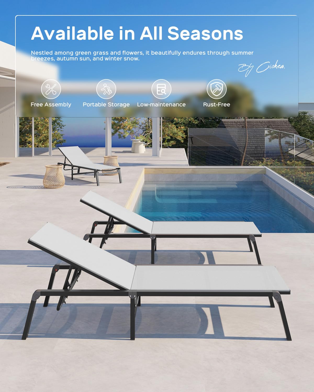 Ciokea poolside lounge ideal for beach trips and garden shade.