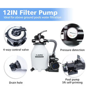 CIPU 115V pool pump with 6-foot cord offers flexible placement.