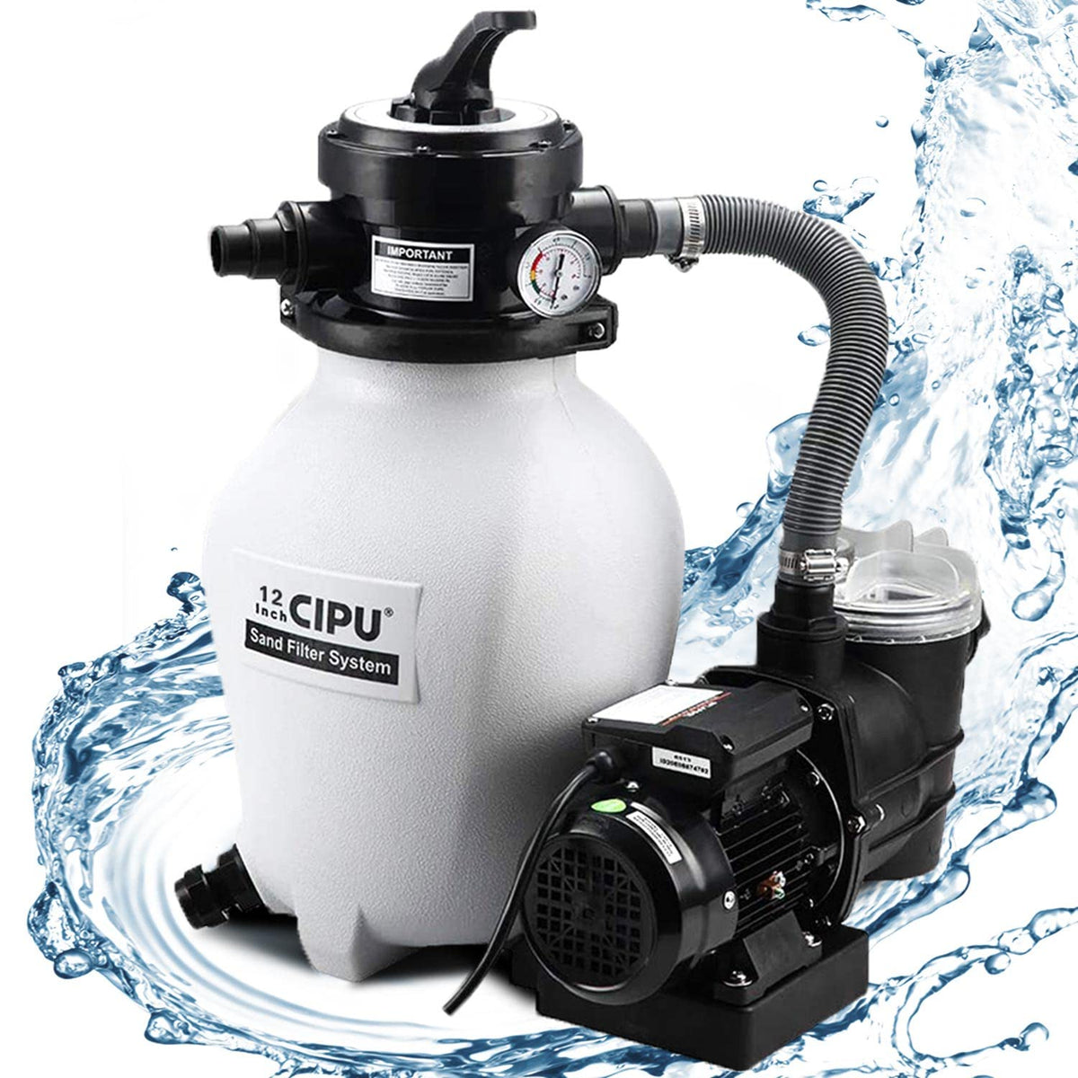 CIPU 12-inch sand filter tank view for quick pool clarity.