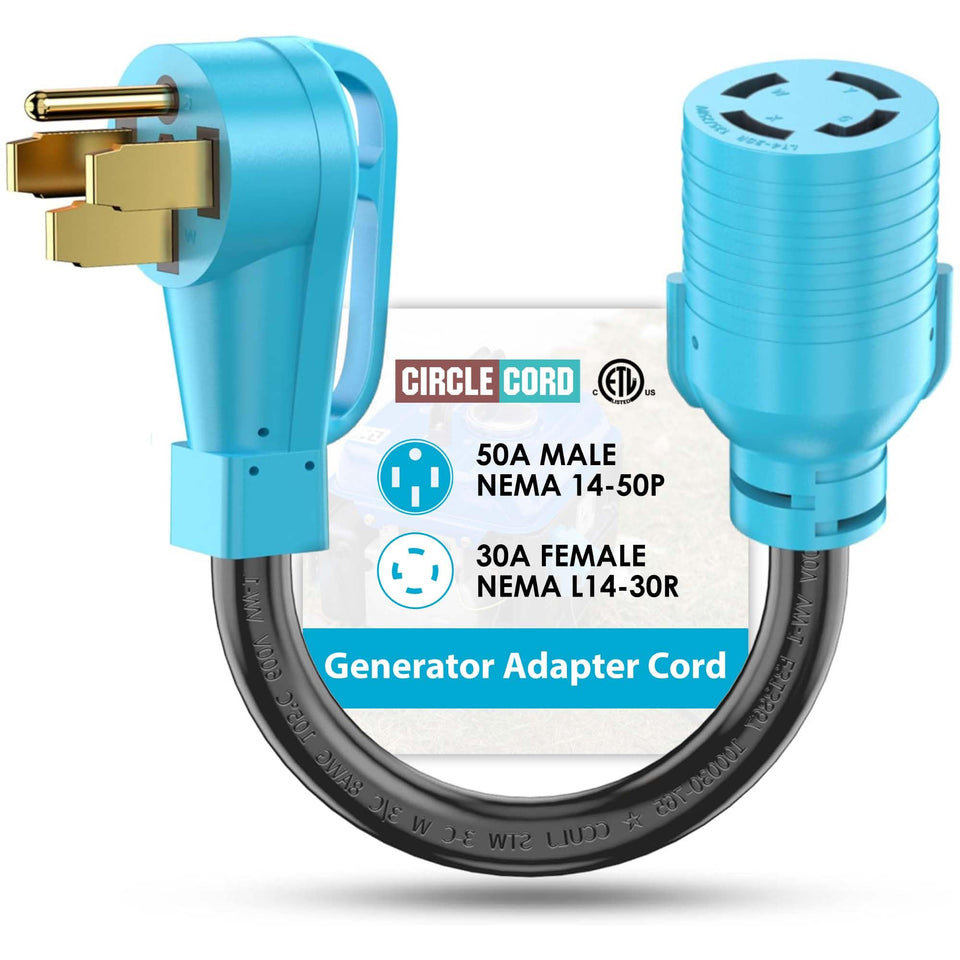CircleCord 14-50P male connector for reliable power transfer in generator setups