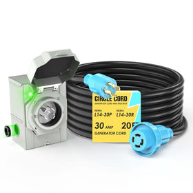 CircleCord 4-Prong 20ft extension cord shown ready for outdoor use with secure power delivery