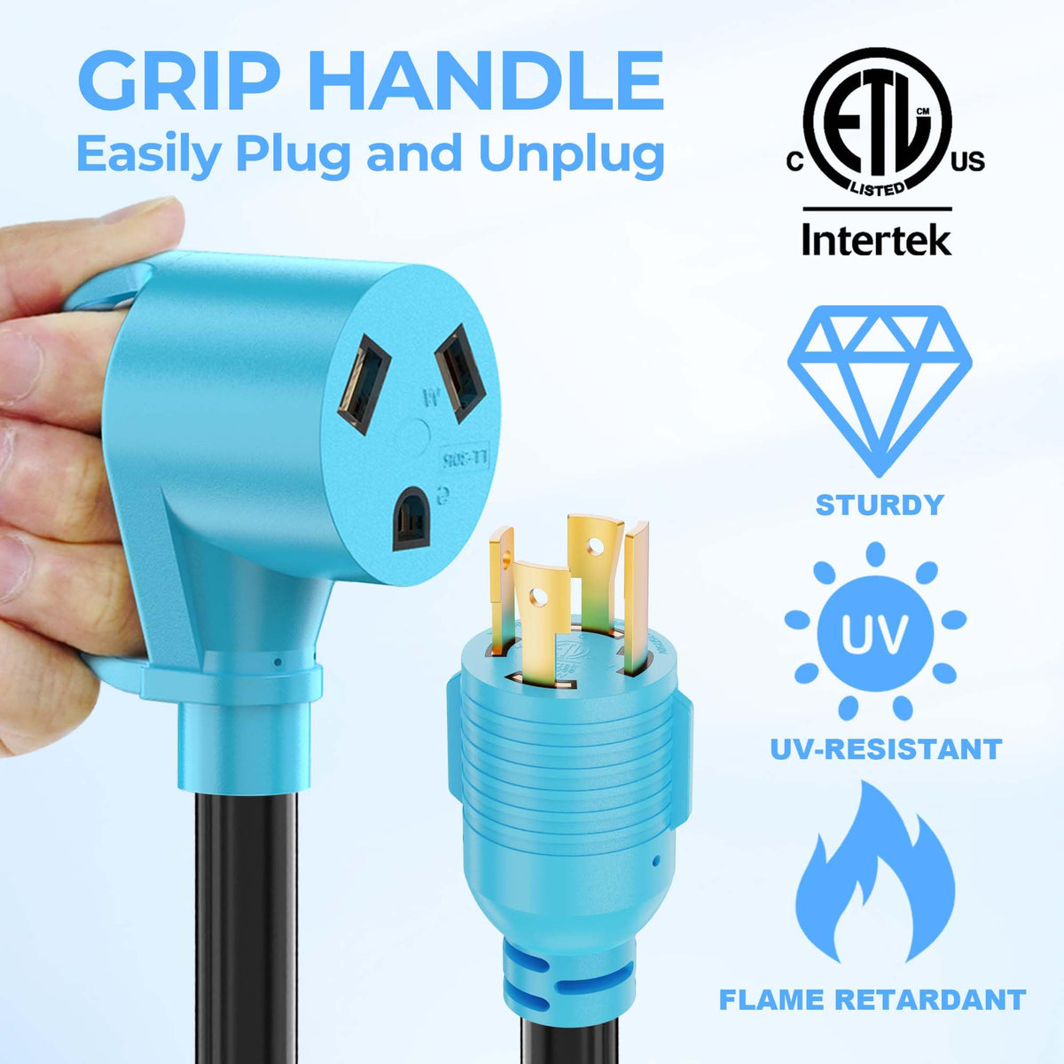 CircleCord grip handle eases plugging and unplugging in tight spaces.