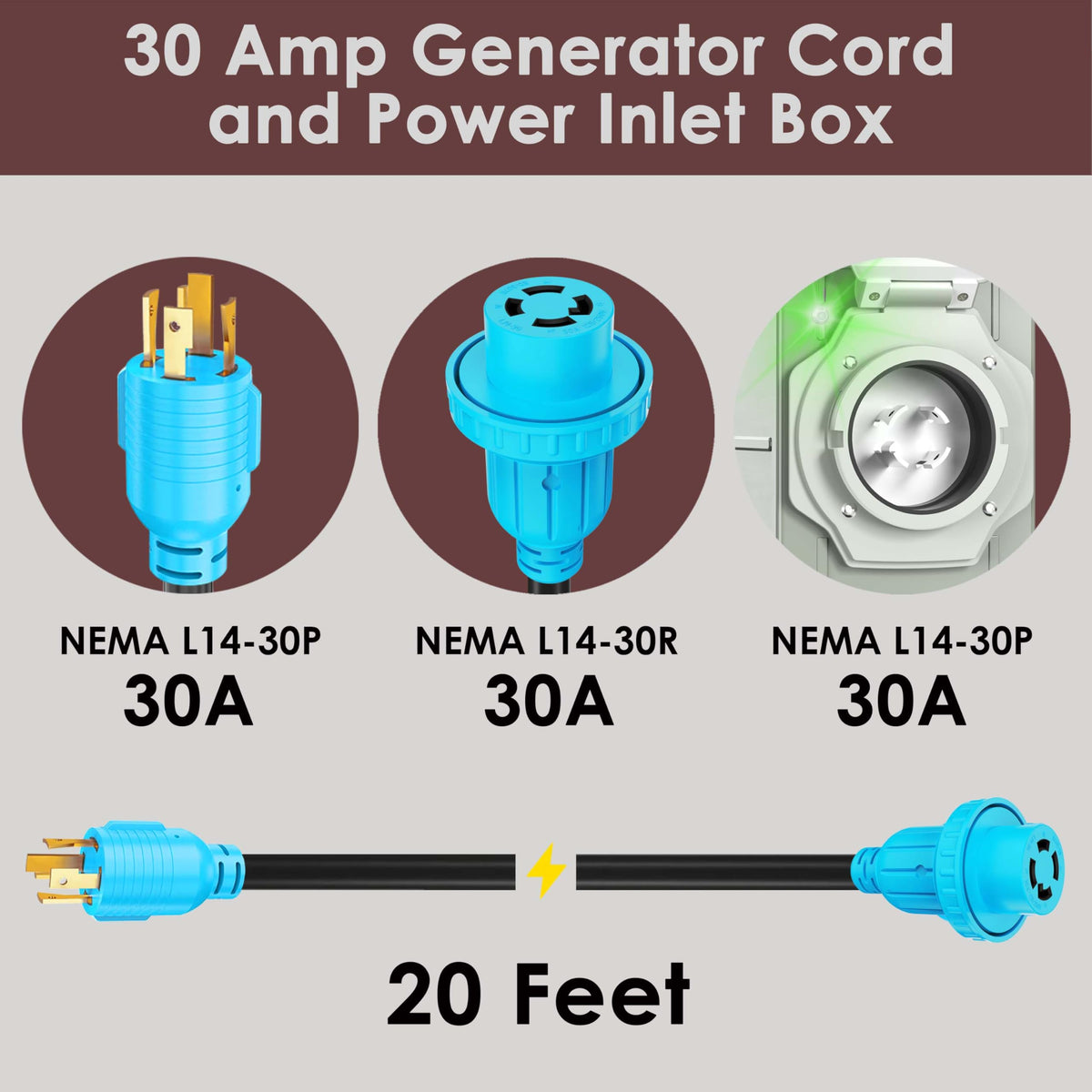 CircleCord L14-30P locking connector enabling safe twist-lock power transfer