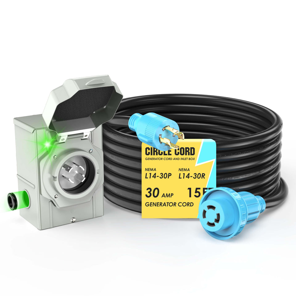 CircleCord L14-30P twist-lock connector for secure outdoor power transfer.