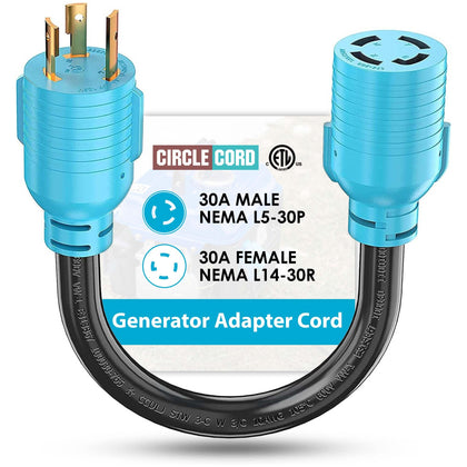 CircleCord locking-plug adapter cord for secure generator connections.