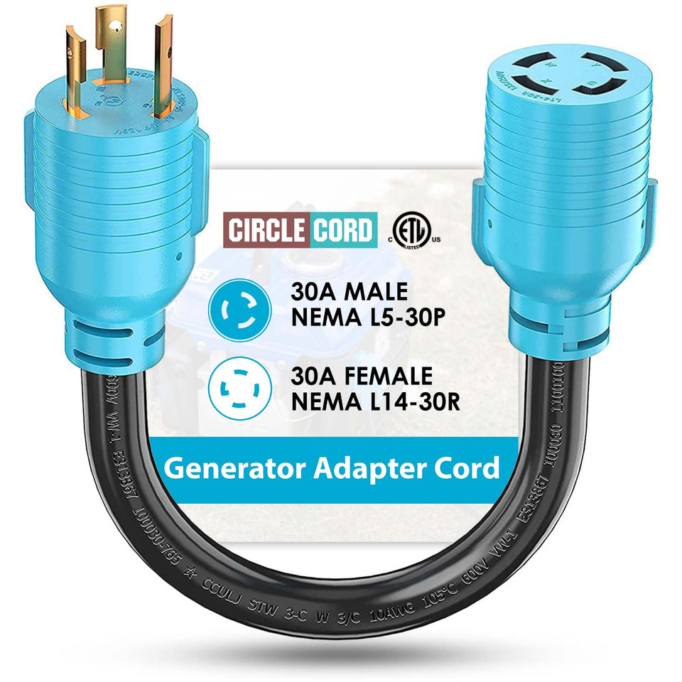 CircleCord locking-plug adapter cord for secure generator connections.
