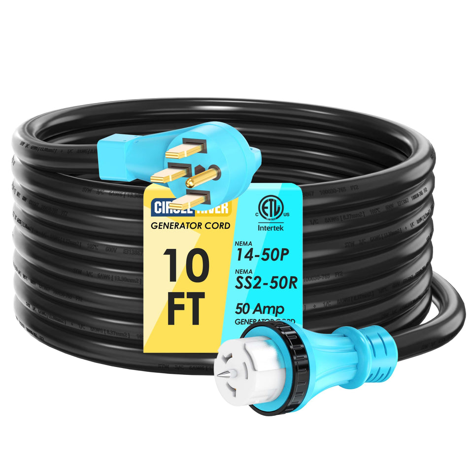 CircleRiver 50A generator cord with NEMA 14-50P to SS2-50R for reliable power transfer