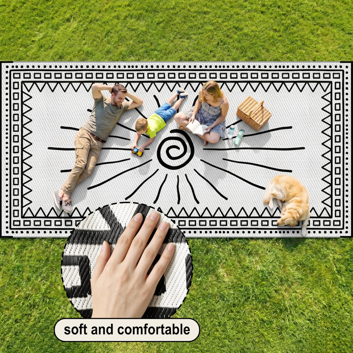 CircleRoad RV Outdoor Rug 9x12 reversible design offers two looks.