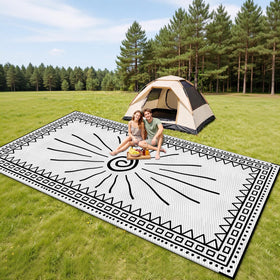 CircleRoad RV Outdoor Rug 9x12 top-down view with reversible texture and sturdy edging.