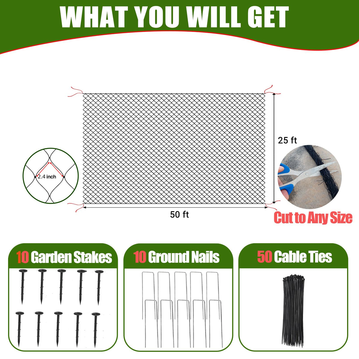 CITOOTY 25x50 ft netting covers large garden or coop areas.