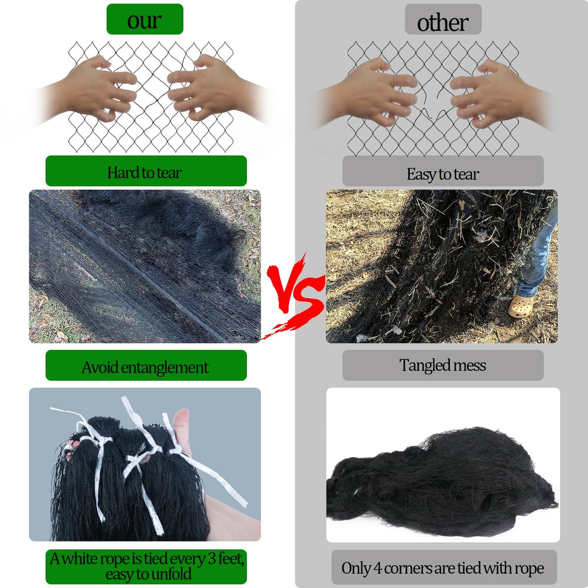 CITOOTY netting includes nails, stakes, and ties for secure setup.